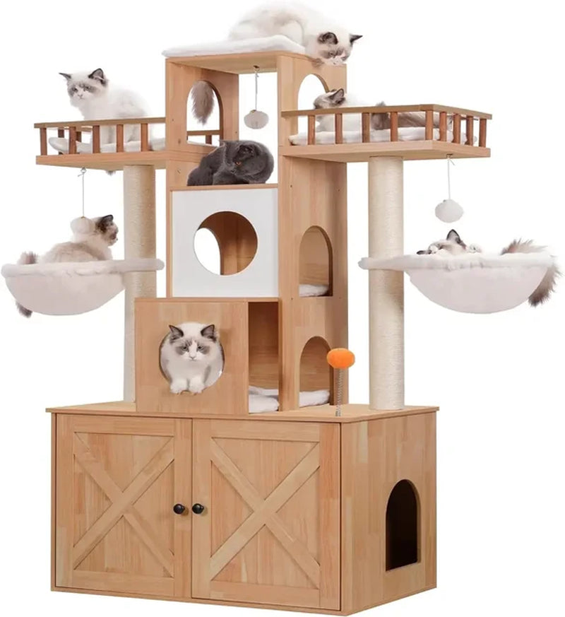 Cat Tree with Litter Box Enclosure for Indoor Big Cat Tower for Large S 20 Lbs Heavy Duty Cats Supplies Pet Products