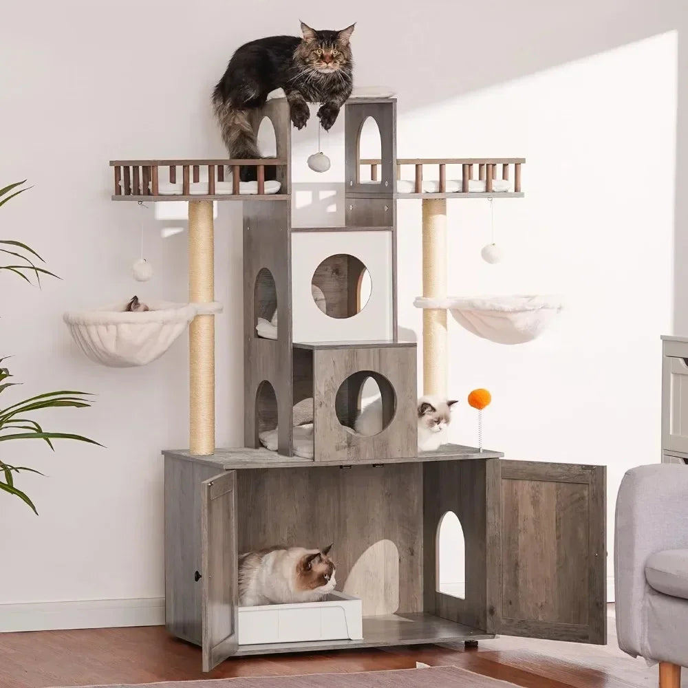 Cat Tree with Litter Box Enclosure for Indoor Big Cat Tower for Large S 20 Lbs Heavy Duty Cats Supplies Pet Products