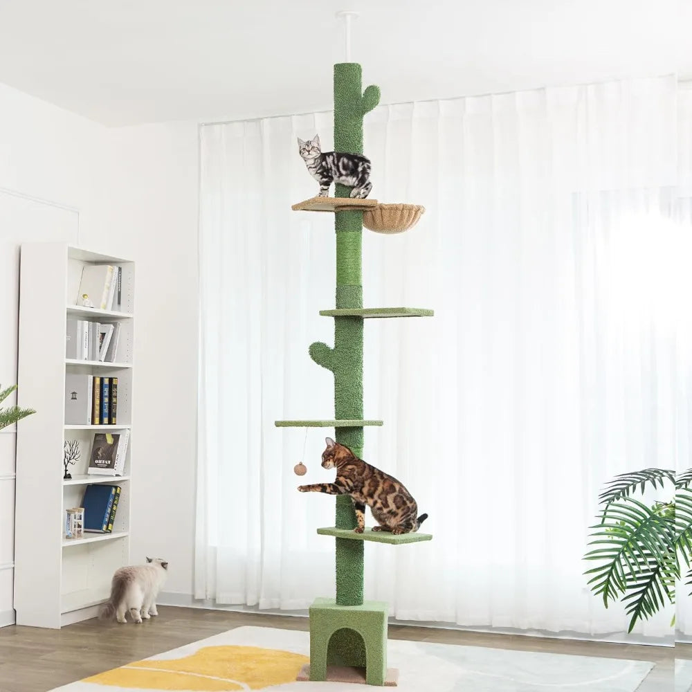 Floor to Ceiling Cat Tree Ajustable Height [82-108 Inches=208-275Cm] 6 Tiers Tower Fit for 7-9 Feet Ceiling