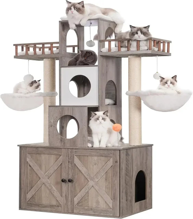 Cat Tree with Litter Box Enclosure for Indoor Big Cat Tower for Large S 20 Lbs Heavy Duty Cats Supplies Pet Products