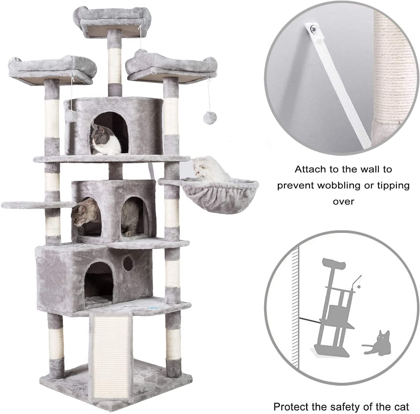 XL Size Cat Tree, Cat Tower with 3 Caves, 3 Cozy Perches, Scratching Posts, Board, Activity Center Stable for Kitten/Gig Cat