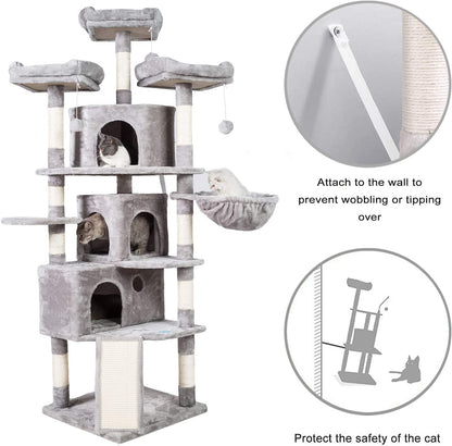 XL Size Cat Tree, Cat Tower with 3 Caves, 3 Cozy Perches, Scratching Posts, Board, Activity Center Stable for Kitten/Gig Cat