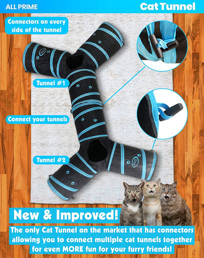 Cat Tunnel - Also Included Is a ($5 Value) Interactive Cat Toy - Toys for Cats - Cat Tunnels for Indoor Cats - Cat Tube - Collapsible 3 Way Pet Tunnel - Great Toy for Cats