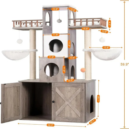 Cat Tree with Litter Box Enclosure for Indoor Big Cat Tower for Large S 20 Lbs Heavy Duty Cats Supplies Pet Products